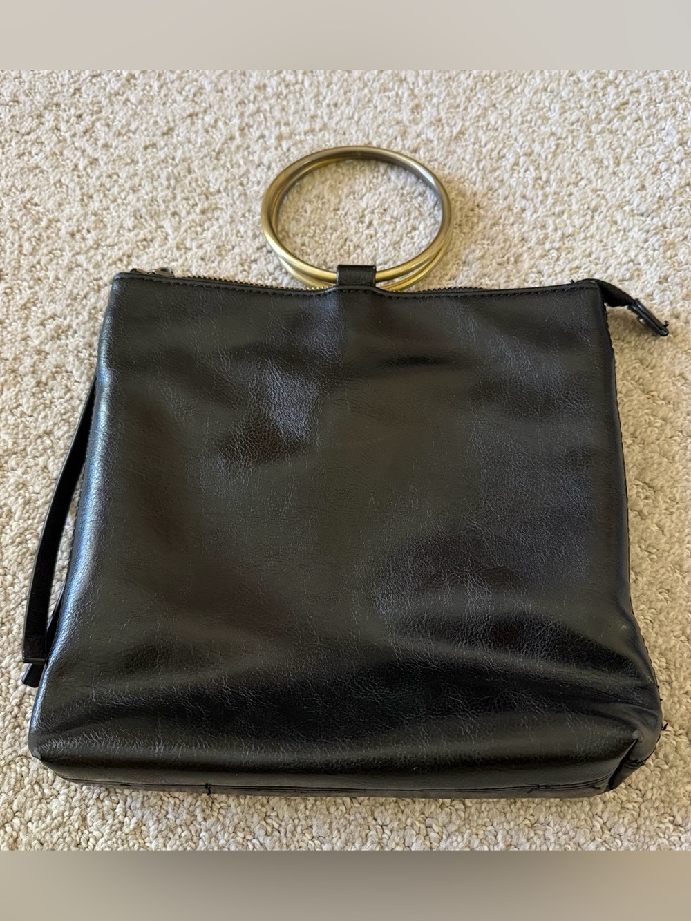 Joy Susan Black Amelia Ring Tote Bag Faux Leather Square Slouchy Sleek NO STRAP